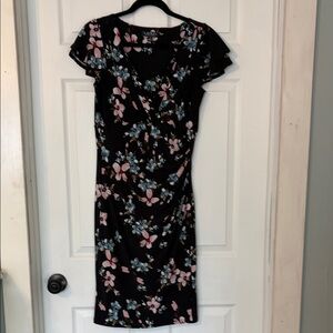 Lauren Ralph Lauren Black Dress with Pink and Blue Floral Pattern